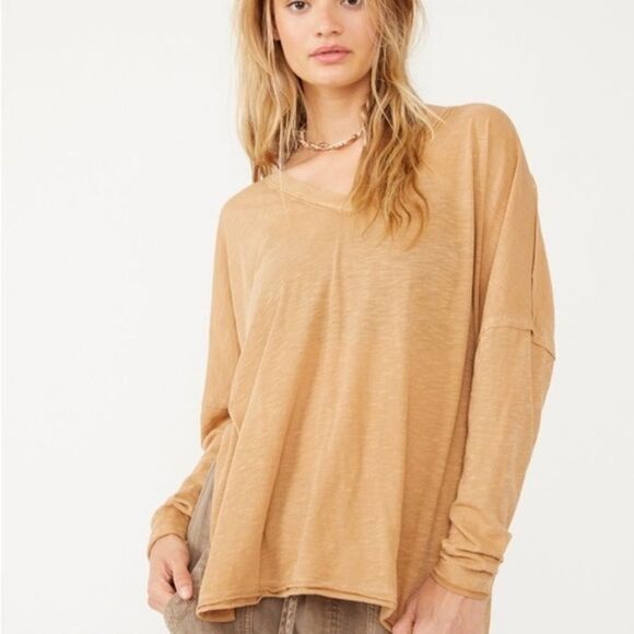 Free People We The Free Peach On My Mind Burnout Long Sleeve Tee - Picture 1 of 7